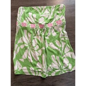 Lilly Pulitzer Silk Jersey Pink Green Strapless Top Size XS Tropical Resort